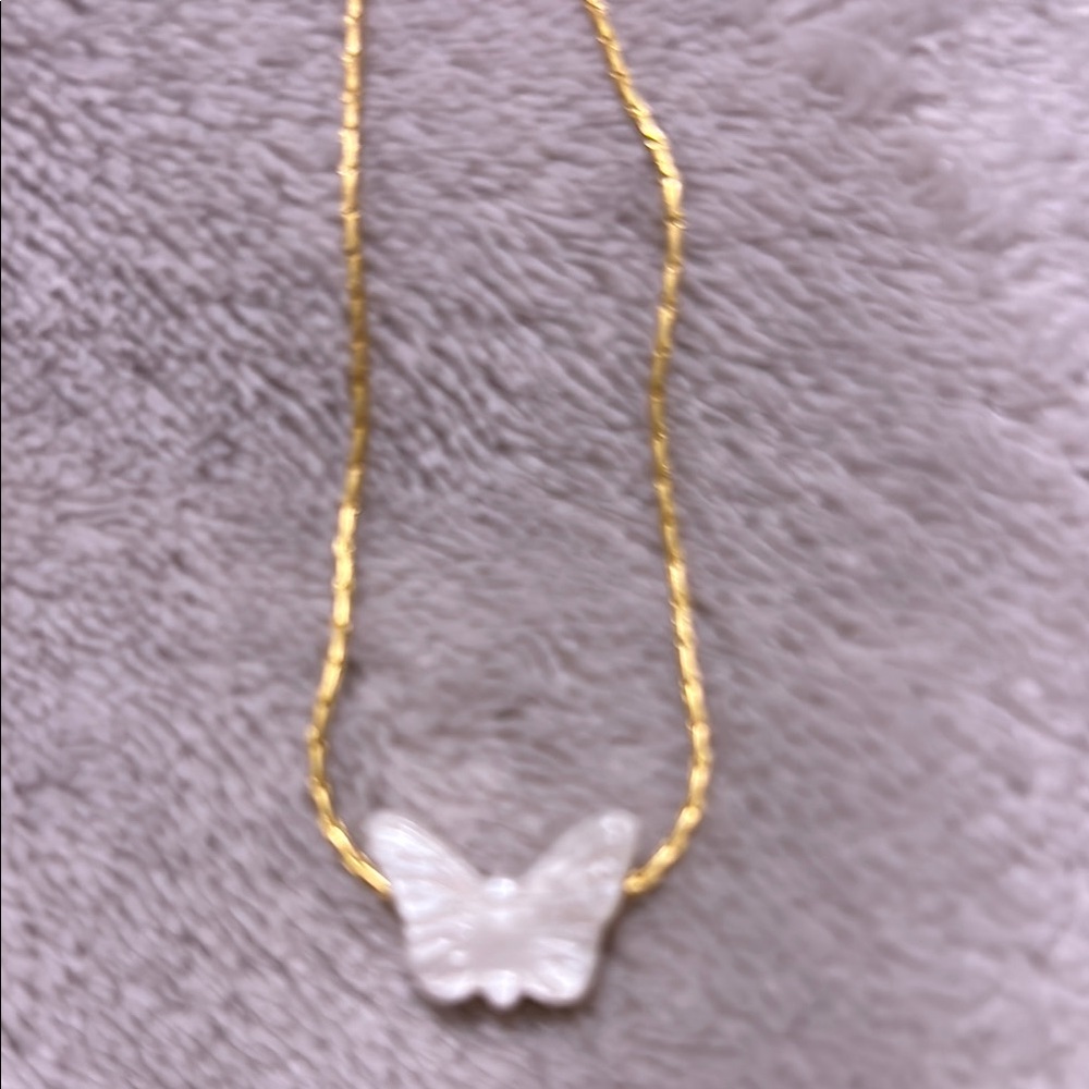 Madewell Mother Of Pearl Butterfly W/ Gold Chain Necklace…14 Inches